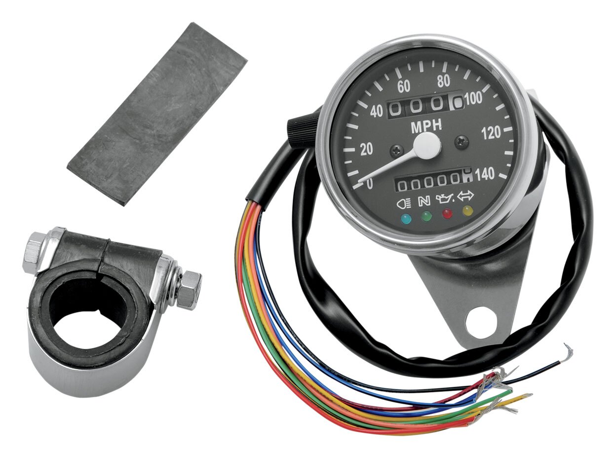  Drag Specialties Mini Mechanical MPH Speedometer With LED Indicators For Harley FX / XL 1973-1994